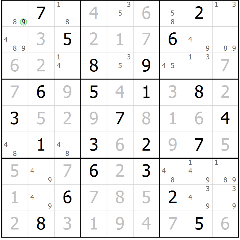 Position des candidats pour la solution de la Gr 56 page 59 du magazine de sudoku Suprême n° 034