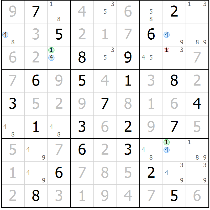 Position des candidats pour la solution de la Gr 56 page 59 du magazine de sudoku Suprême n° 034
