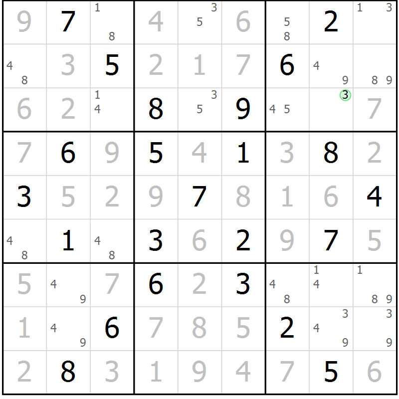 Position des candidats pour la solution de la Gr 56 page 59 du magazine de sudoku Suprême n° 034
