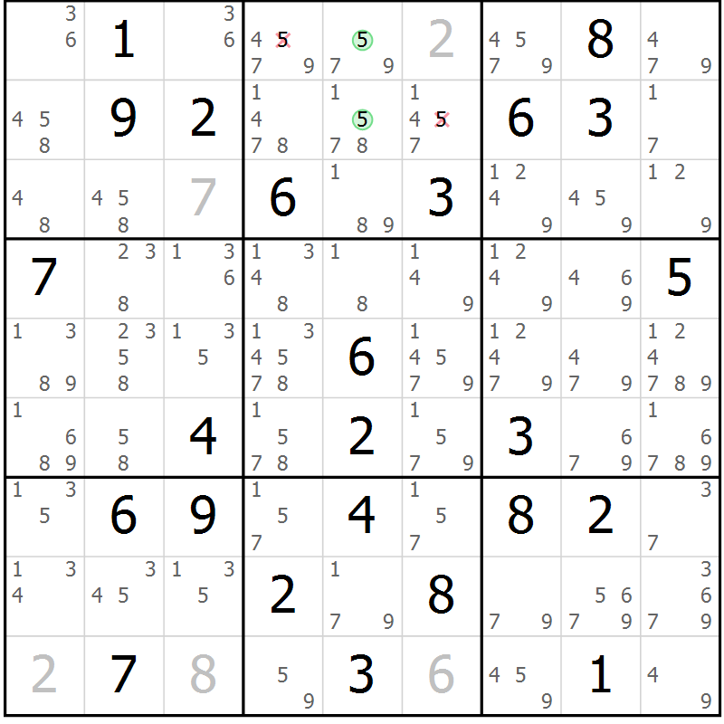 Position des candidats pour la solution de la Gr 57 page 60 du magazine de sudoku Suprême n° 034