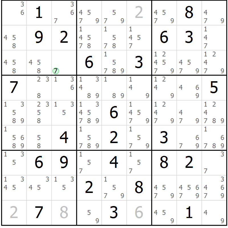 Position des candidats pour la solution de la Gr 57 page 60 du magazine de sudoku Suprême n° 034