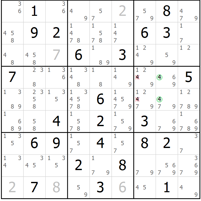 Position des candidats pour la solution de la Gr 57 page 60 du magazine de sudoku Suprême n° 034