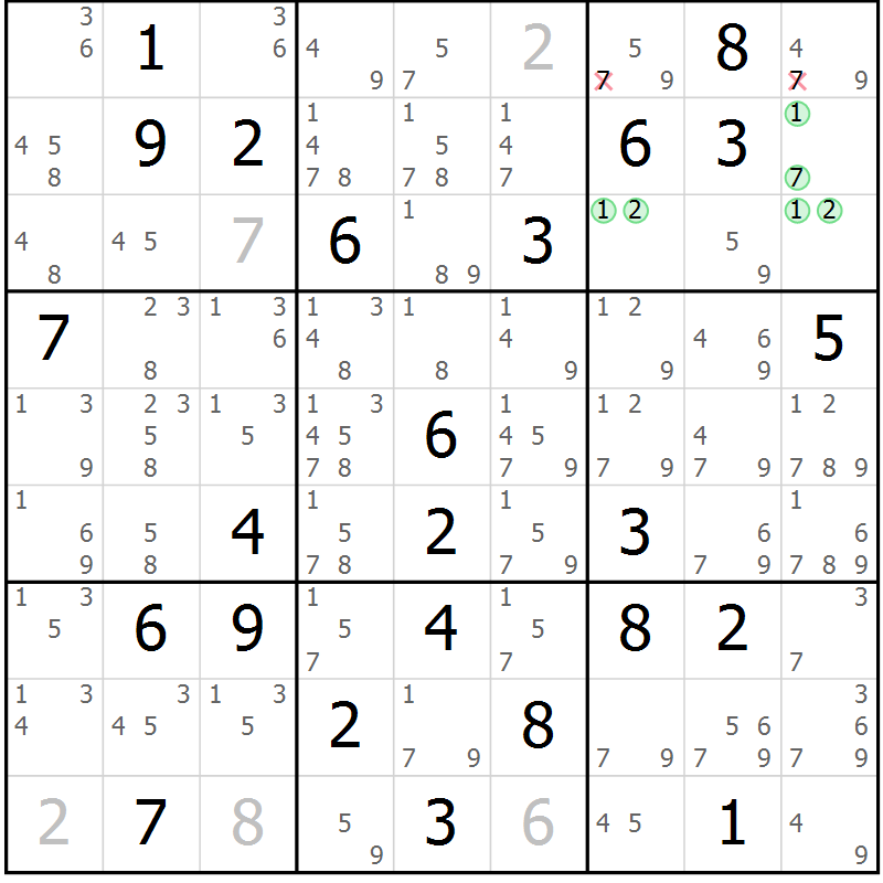 Position des candidats pour la solution de la Gr 57 page 60 du magazine de sudoku Suprême n° 034