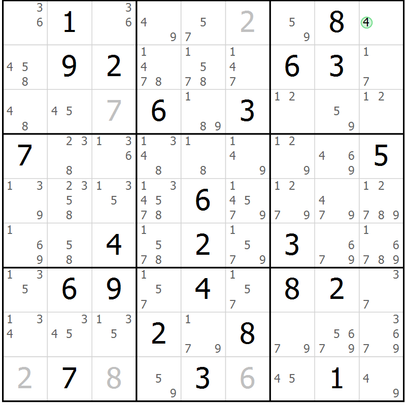Position des candidats pour la solution de la Gr 57 page 60 du magazine de sudoku Suprême n° 034