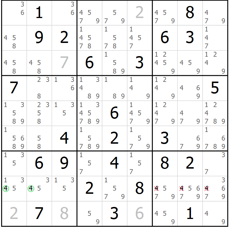 Position des candidats pour la solution de la Gr 57 page 60 du magazine de sudoku Suprême n° 034