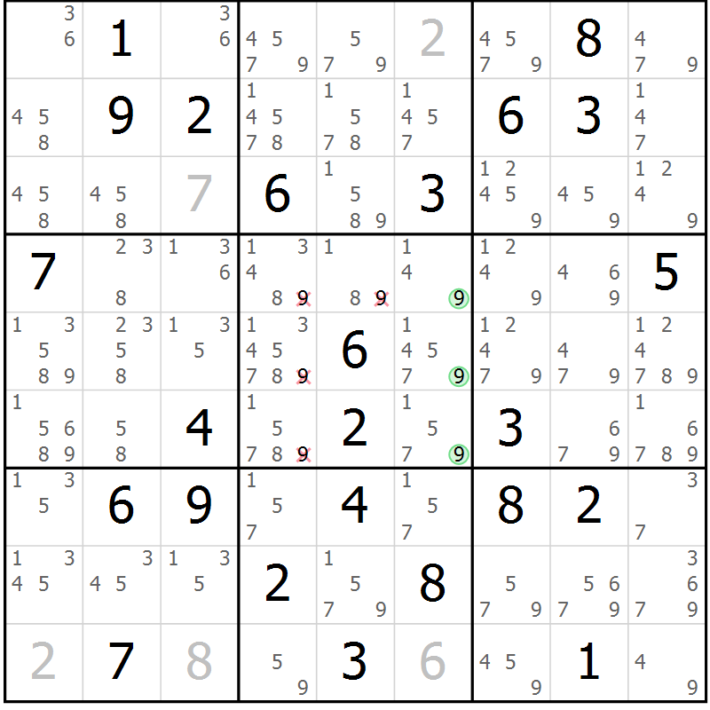 Position des candidats pour la solution de la Gr 57 page 60 du magazine de sudoku Suprême n° 034