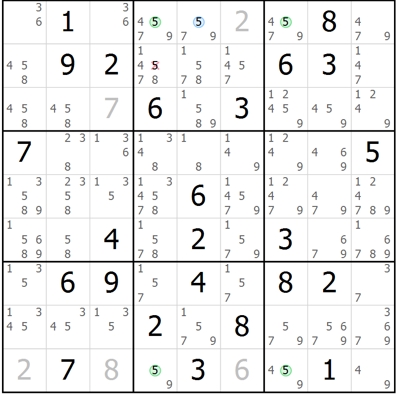 Position des candidats pour la solution de la Gr 57 page 60 du magazine de sudoku Suprême n° 034