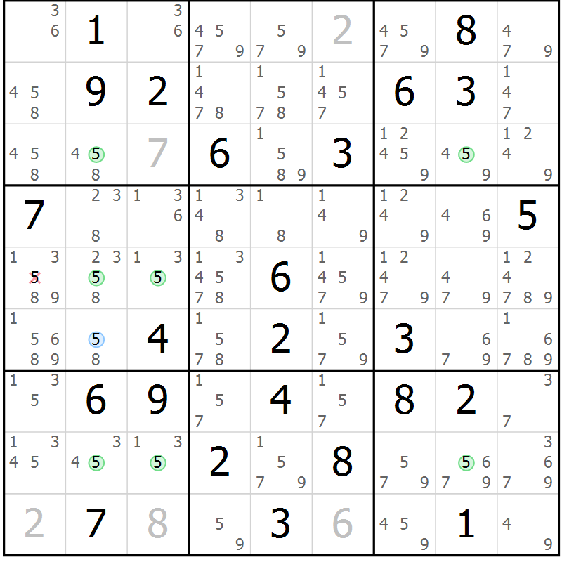Position des candidats pour la solution de la Gr 57 page 60 du magazine de sudoku Suprême n° 034