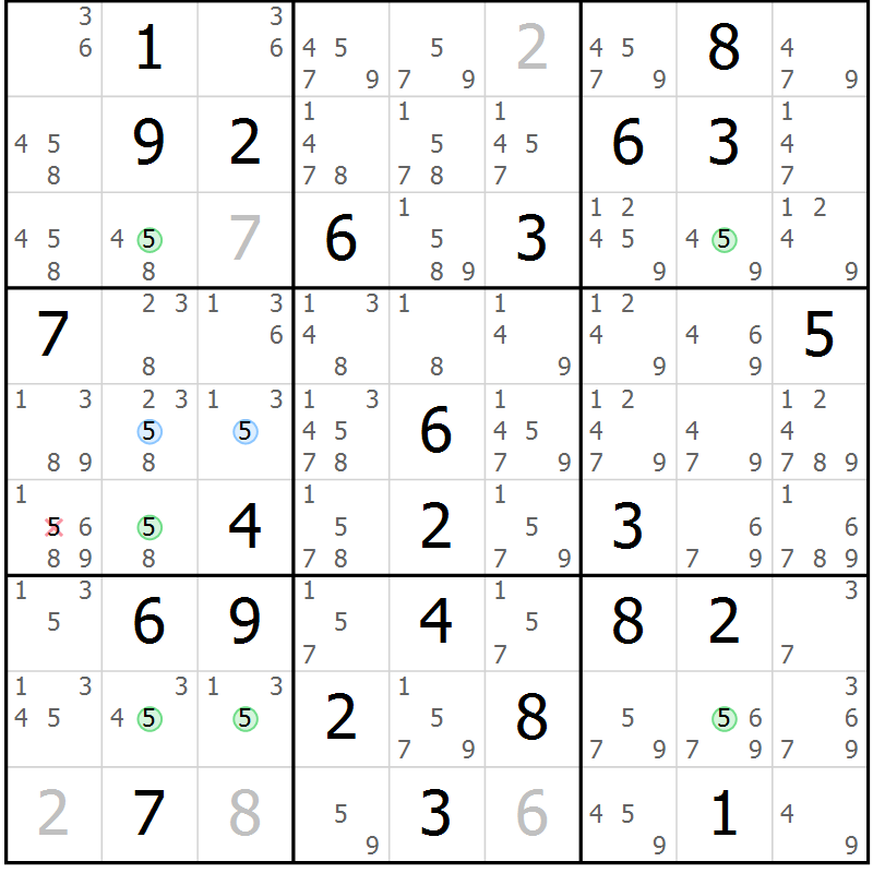 Position des candidats pour la solution de la Gr 57 page 60 du magazine de sudoku Suprême n° 034