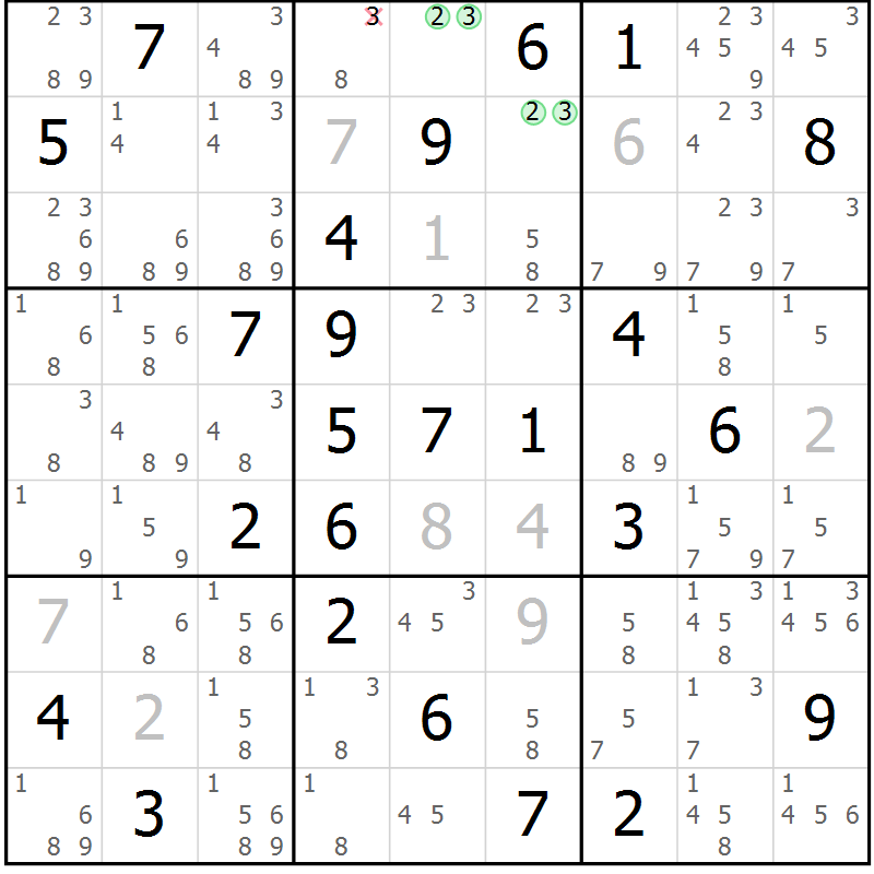 Position des candidats pour la solution de la Gr 58 page 61 du magazine de sudoku Suprême n° 034