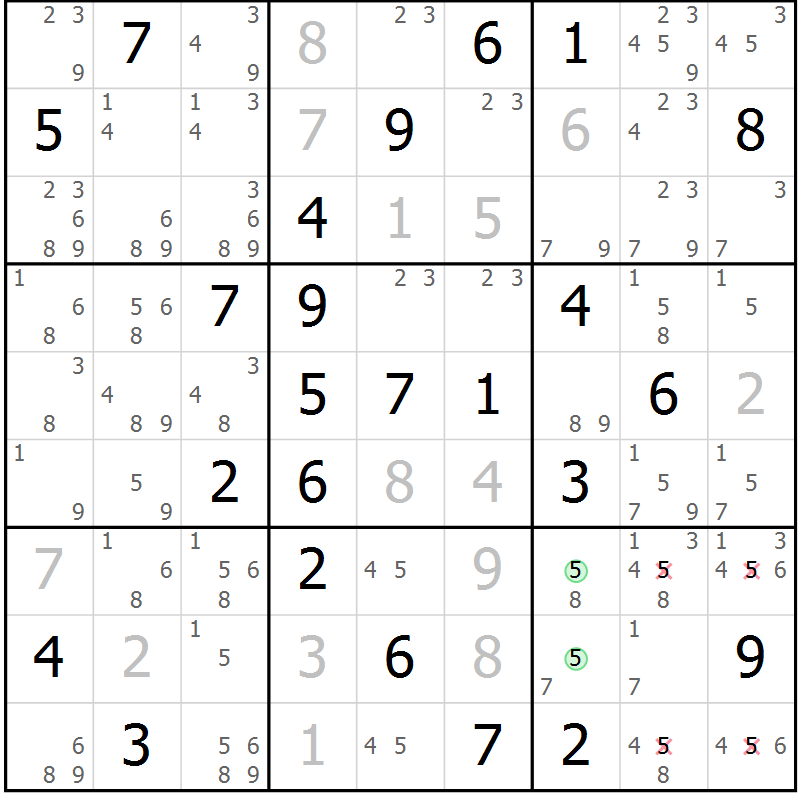 Position des candidats pour la solution de la Gr 58 page 61 du magazine de sudoku Suprême n° 034