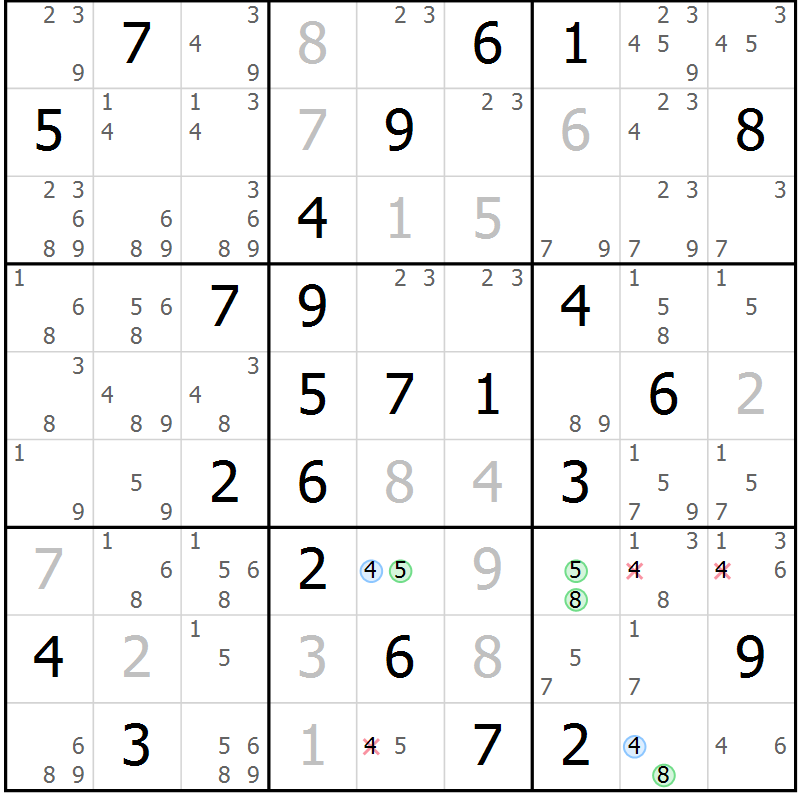 Position des candidats pour la solution de la Gr 58 page 61 du magazine de sudoku Suprême n° 034