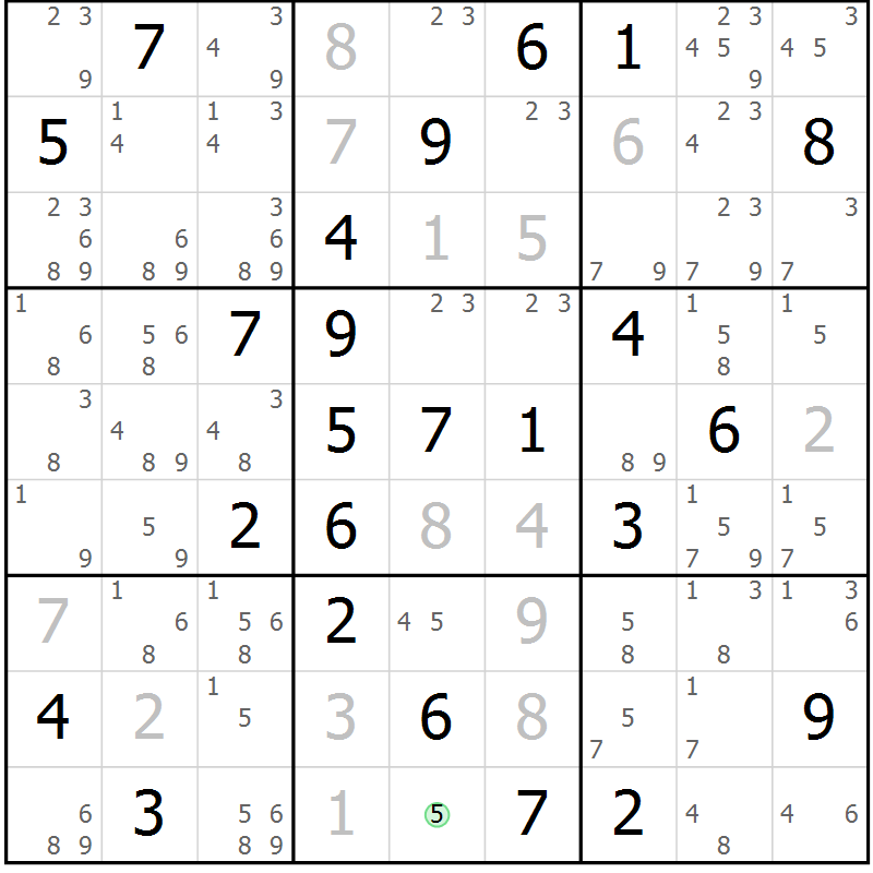 Position des candidats pour la solution de la Gr 58 page 61 du magazine de sudoku Suprême n° 034