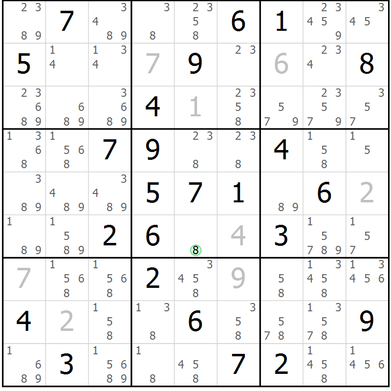 Position des candidats pour la solution de la Gr 58 page 61 du magazine de sudoku Suprême n° 034