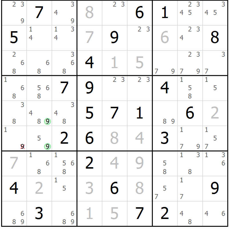 Position des candidats pour la solution de la Gr 58 page 61 du magazine de sudoku Suprême n° 034