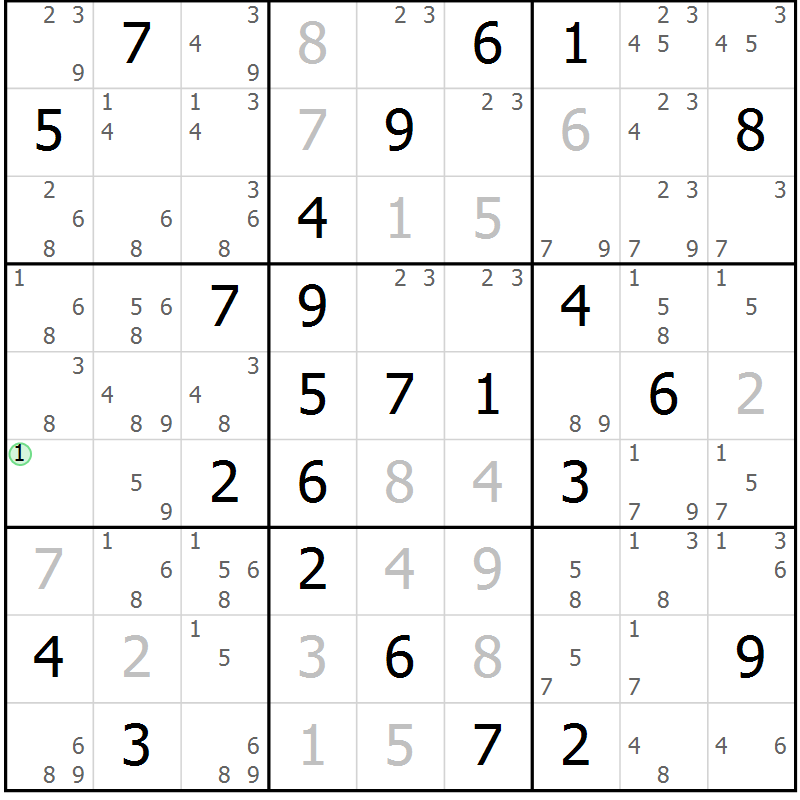 Position des candidats pour la solution de la Gr 58 page 61 du magazine de sudoku Suprême n° 034
