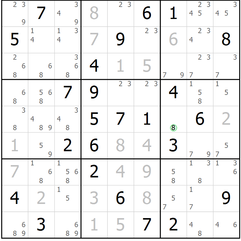 Position des candidats pour la solution de la Gr 58 page 61 du magazine de sudoku Suprême n° 034