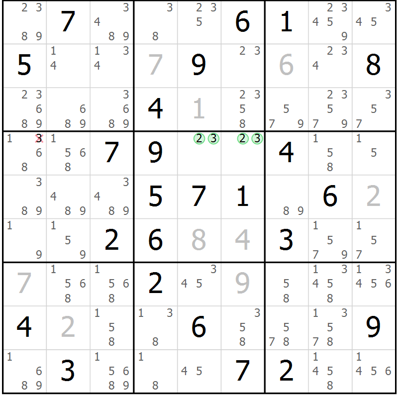 Position des candidats pour la solution de la Gr 58 page 61 du magazine de sudoku Suprême n° 034