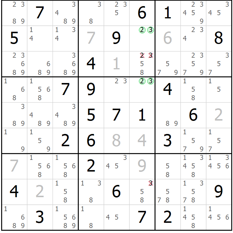 Position des candidats pour la solution de la Gr 58 page 61 du magazine de sudoku Suprême n° 034