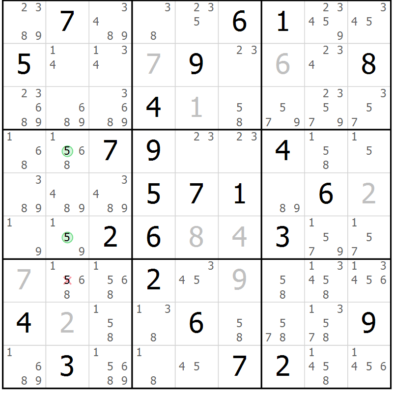 Position des candidats pour la solution de la Gr 58 page 61 du magazine de sudoku Suprême n° 034