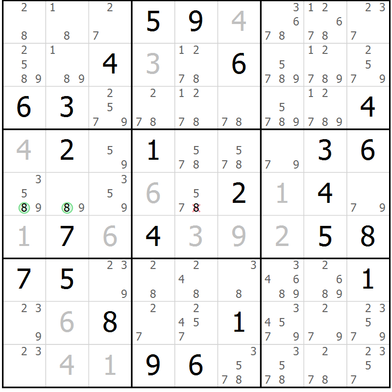 Position des candidats pour la solution de la Gr 59 page 62 du magazine de sudoku Suprême n° 034