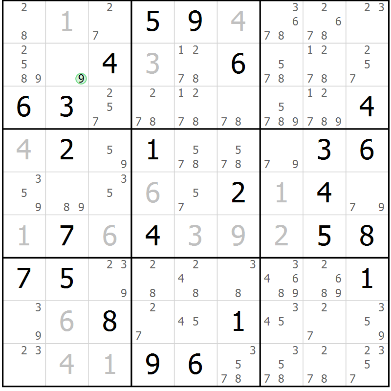 Position des candidats pour la solution de la Gr 59 page 62 du magazine de sudoku Suprême n° 034