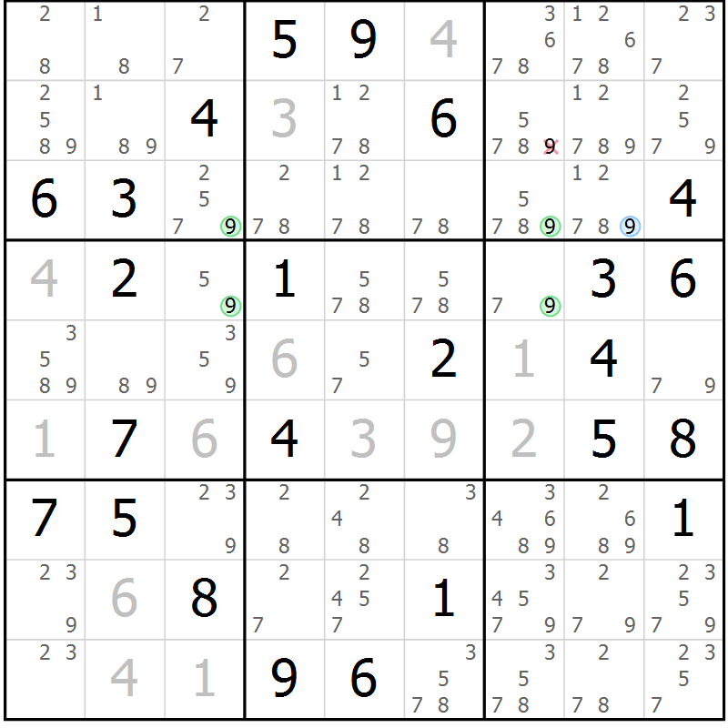 Position des candidats pour la solution de la Gr 59 page 62 du magazine de sudoku Suprême n° 034