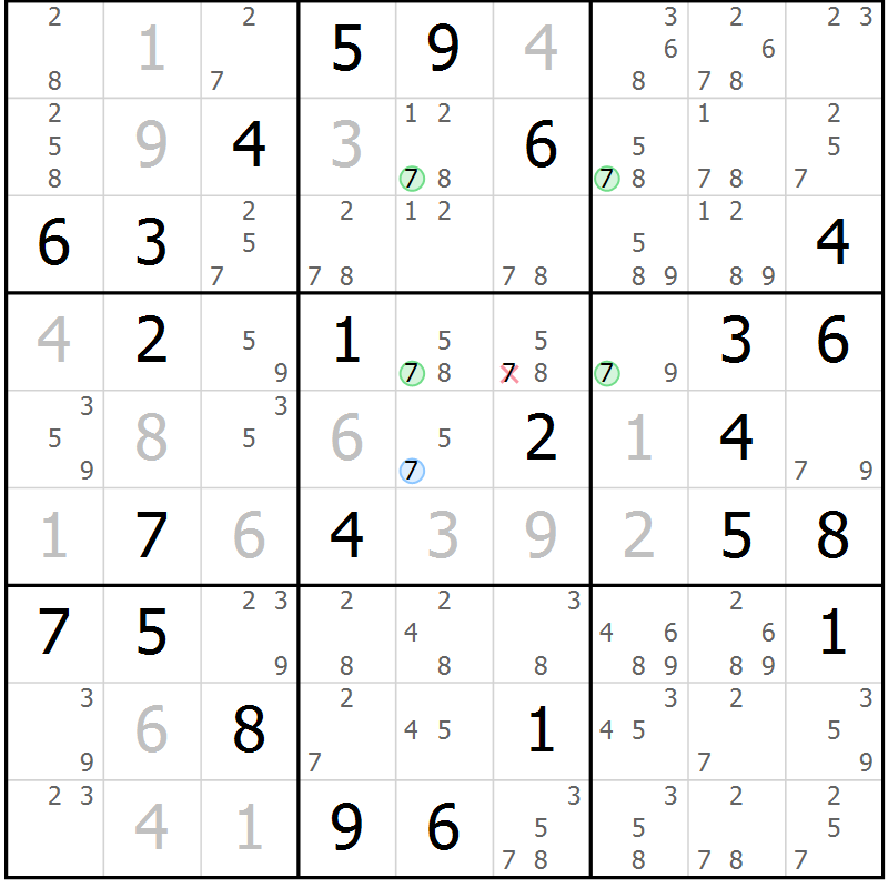 Position des candidats pour la solution de la Gr 59 page 62 du magazine de sudoku Suprême n° 034