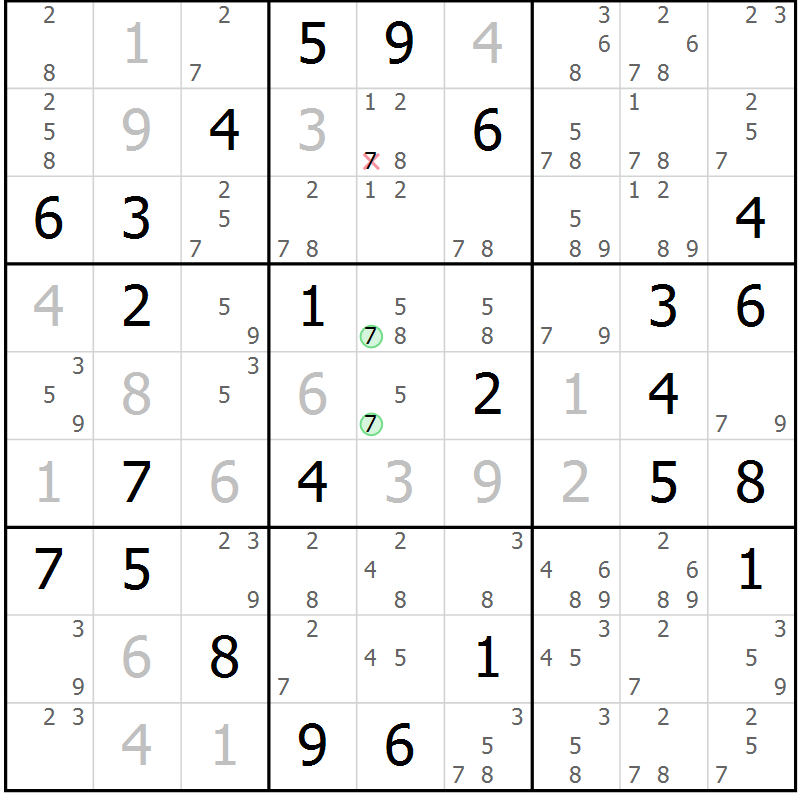 Position des candidats pour la solution de la Gr 59 page 62 du magazine de sudoku Suprême n° 034