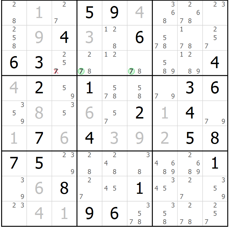 Position des candidats pour la solution de la Gr 59 page 62 du magazine de sudoku Suprême n° 034