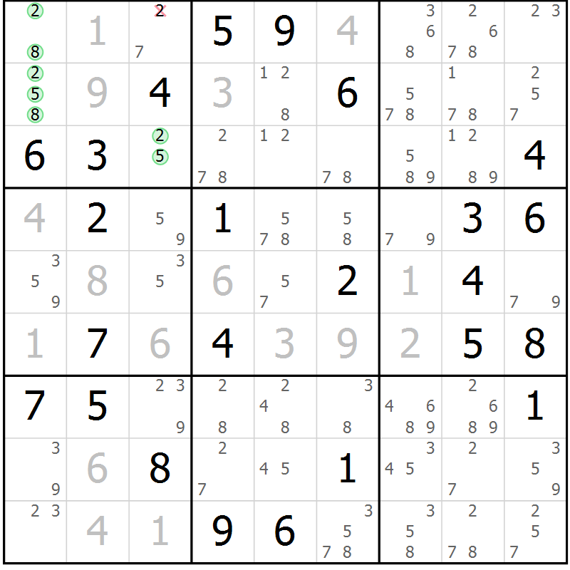 Position des candidats pour la solution de la Gr 59 page 62 du magazine de sudoku Suprême n° 034