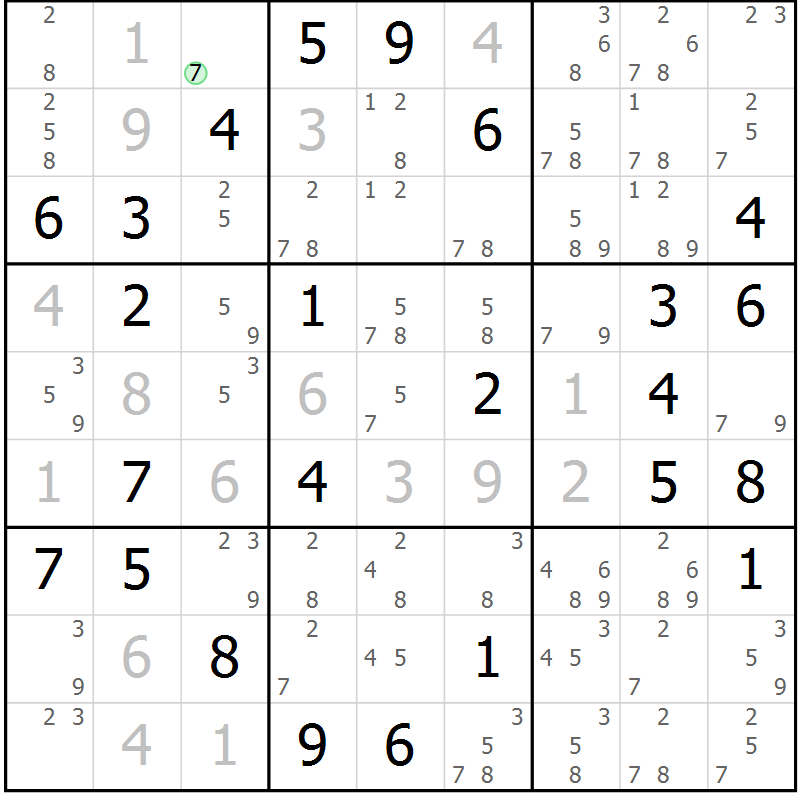 Position des candidats pour la solution de la Gr 59 page 62 du magazine de sudoku Suprême n° 034
