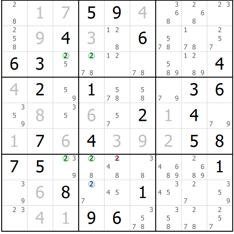 Position des candidats pour la solution de la Gr 59 page 62 du magazine de sudoku Suprême n° 034