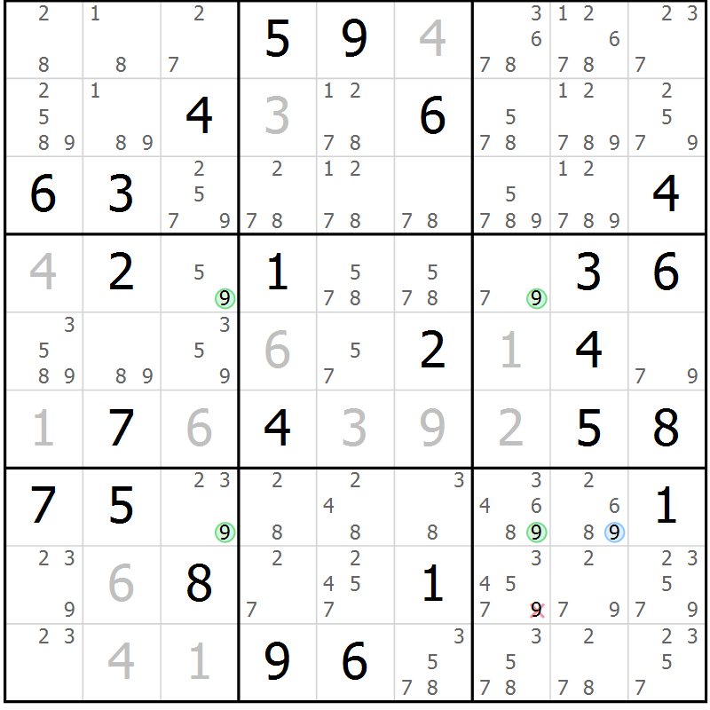 Position des candidats pour la solution de la Gr 59 page 62 du magazine de sudoku Suprême n° 034