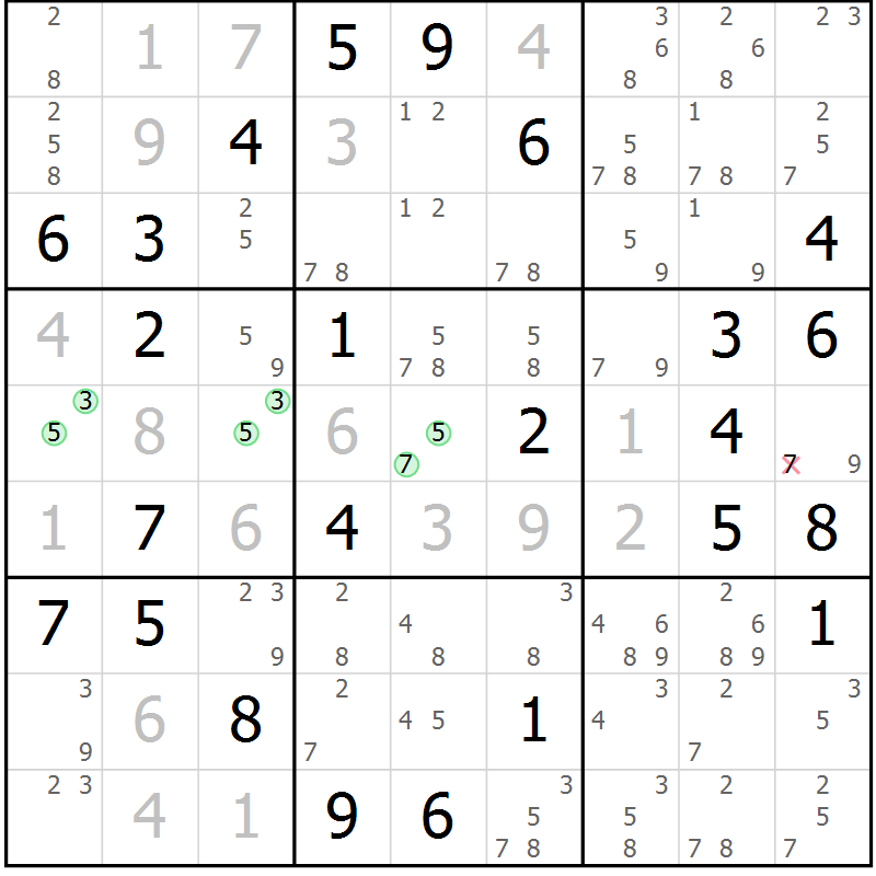 Position des candidats pour la solution de la Gr 59 page 62 du magazine de sudoku Suprême n° 034