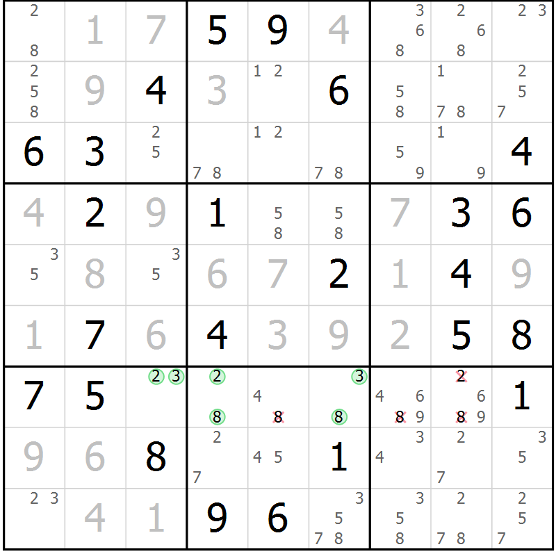 Position des candidats pour la solution de la Gr 59 page 62 du magazine de sudoku Suprême n° 034