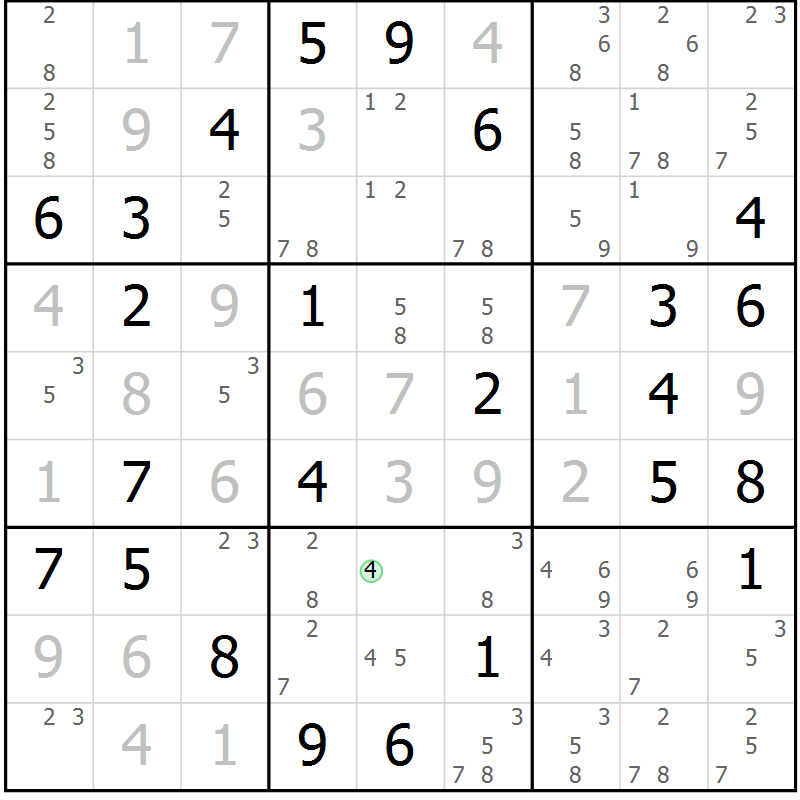 Position des candidats pour la solution de la Gr 59 page 62 du magazine de sudoku Suprême n° 034
