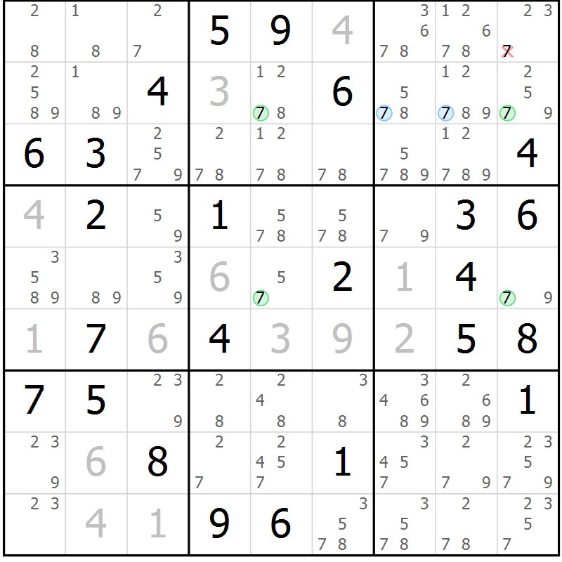 Position des candidats pour la solution de la Gr 59 page 62 du magazine de sudoku Suprême n° 034