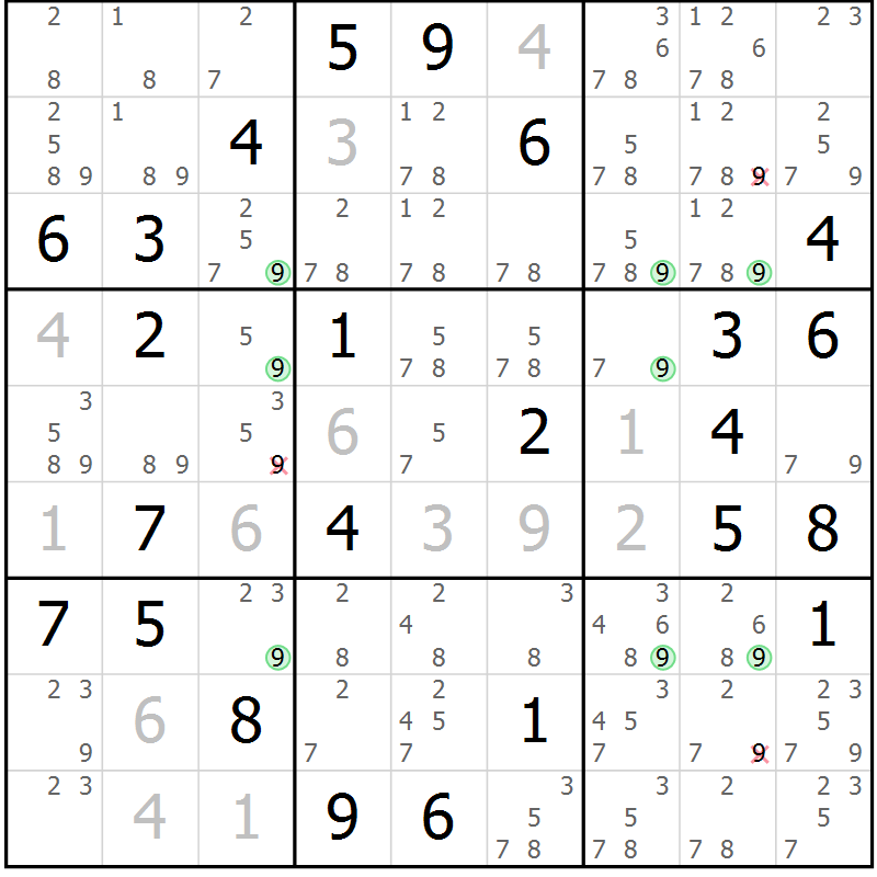 Position des candidats pour la solution de la Gr 59 page 62 du magazine de sudoku Suprême n° 034