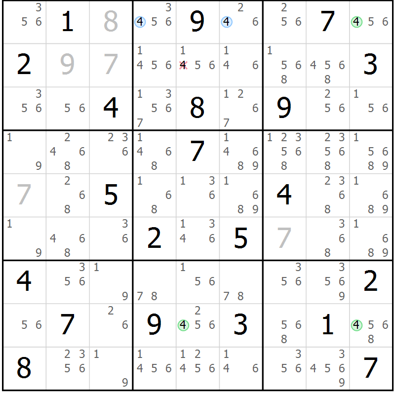 Position des candidats pour la solution de la Gr 6 page 9 du magazine de sudoku Suprême n° 034