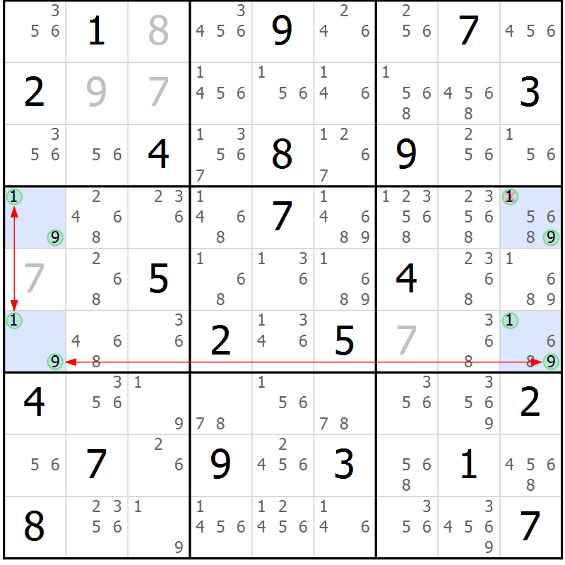 Position des candidats pour la solution de la Gr 6 page 9 du magazine de sudoku Suprême n° 034