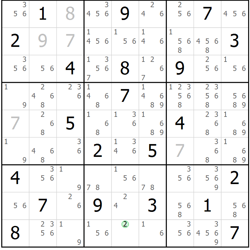 Position des candidats pour la solution de la Gr 6 page 9 du magazine de sudoku Suprême n° 034