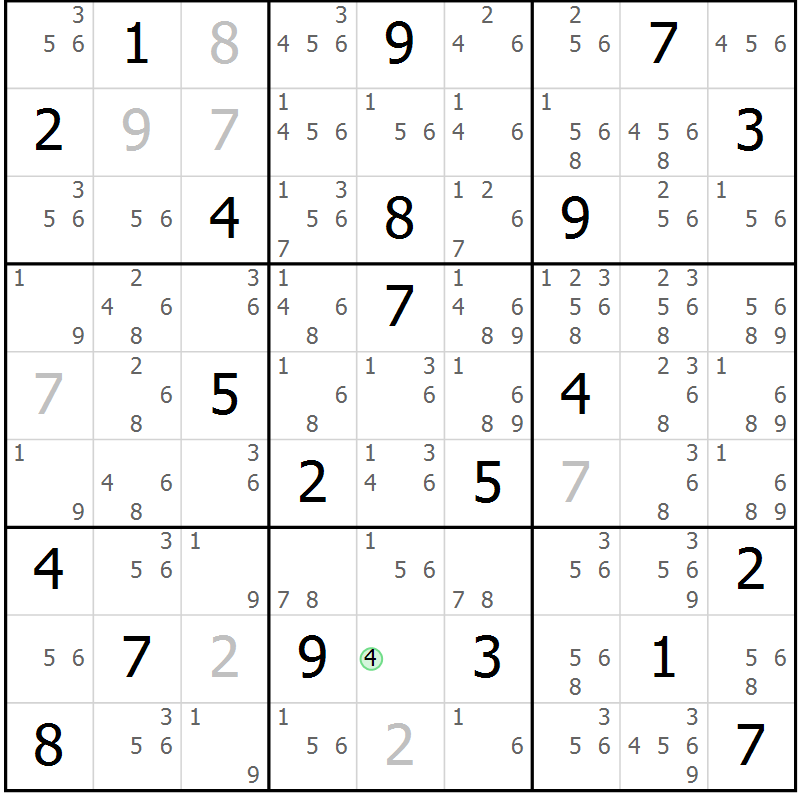 Position des candidats pour la solution de la Gr 6 page 9 du magazine de sudoku Suprême n° 034