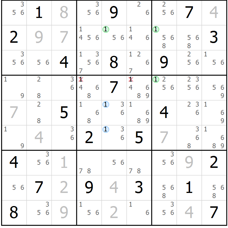 Position des candidats pour la solution de la Gr 6 page 9 du magazine de sudoku Suprême n° 034