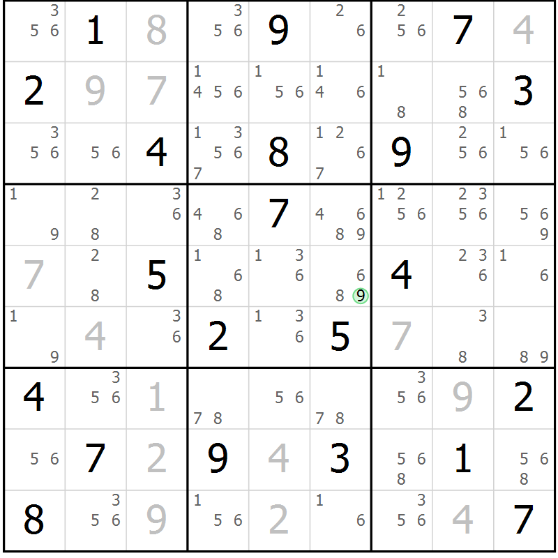 Position des candidats pour la solution de la Gr 6 page 9 du magazine de sudoku Suprême n° 034