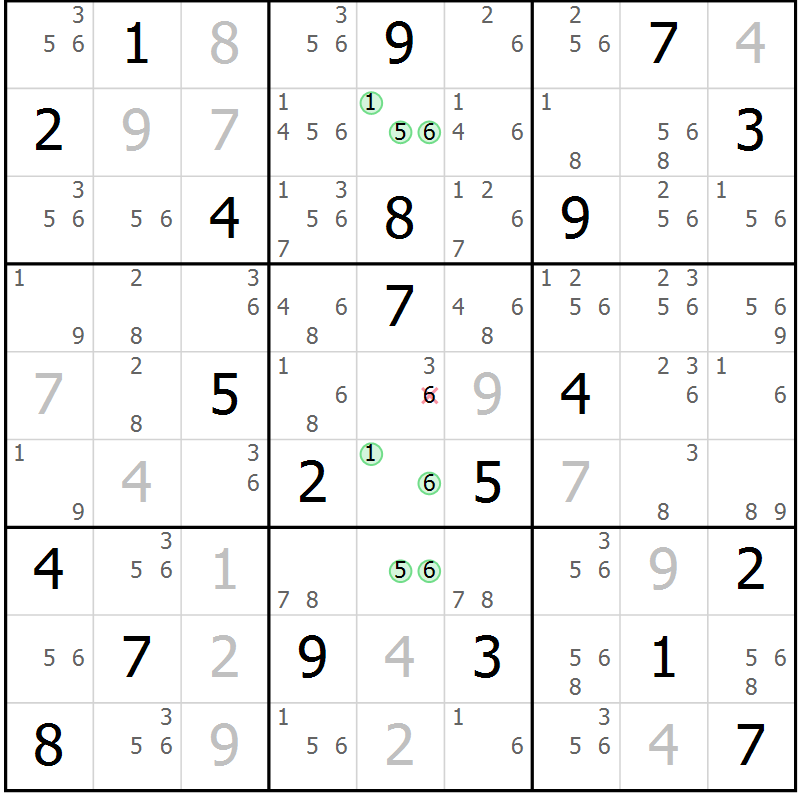 Position des candidats pour la solution de la Gr 6 page 9 du magazine de sudoku Suprême n° 034
