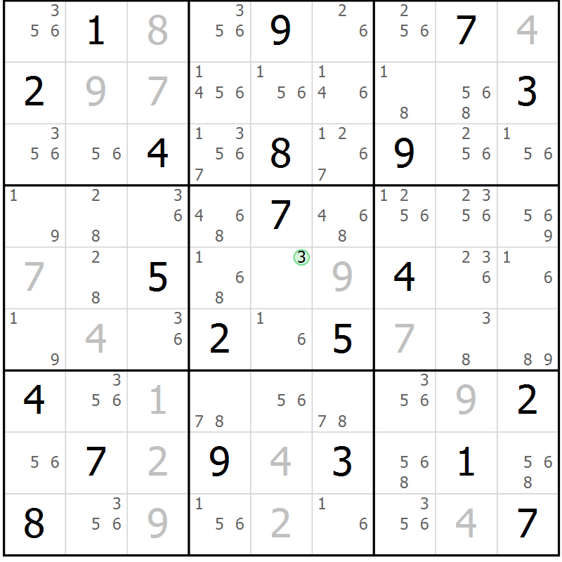 Position des candidats pour la solution de la Gr 6 page 9 du magazine de sudoku Suprême n° 034