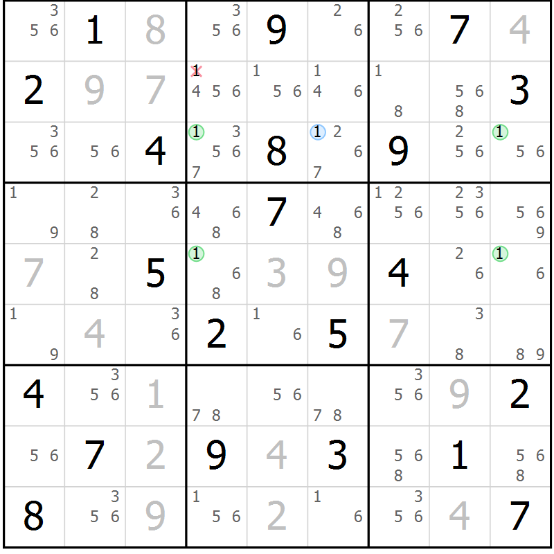Position des candidats pour la solution de la Gr 6 page 9 du magazine de sudoku Suprême n° 034