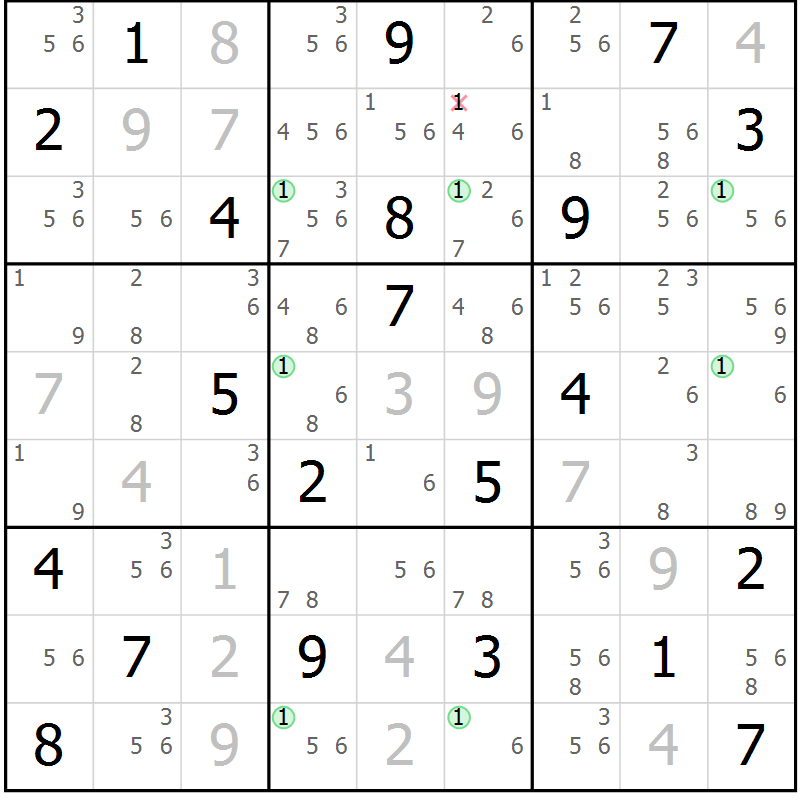 Position des candidats pour la solution de la Gr 6 page 9 du magazine de sudoku Suprême n° 034