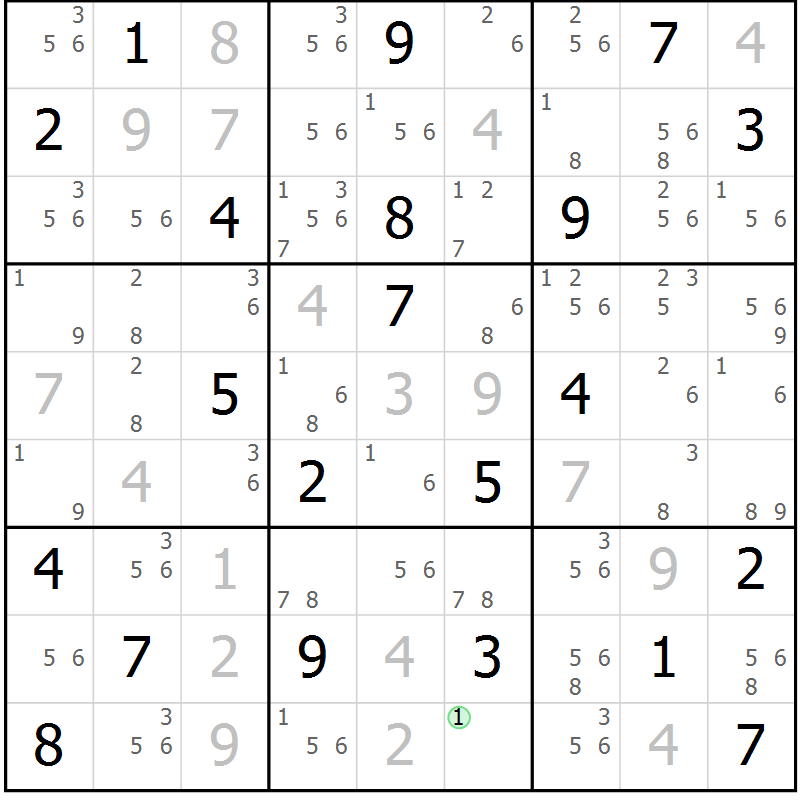 Position des candidats pour la solution de la Gr 6 page 9 du magazine de sudoku Suprême n° 034